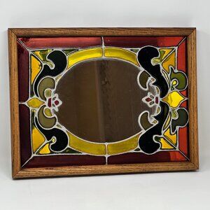 Vintage Stained Art Glass Handcrafted Framed Mirror Super Cool!